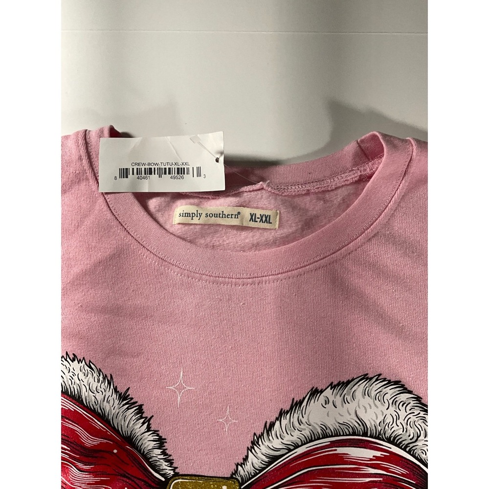 Simply Southern Pink Christmas Bow Sweatshirt XL-XXL New Holiday Fleece Crewneck - Picture 4 of 7